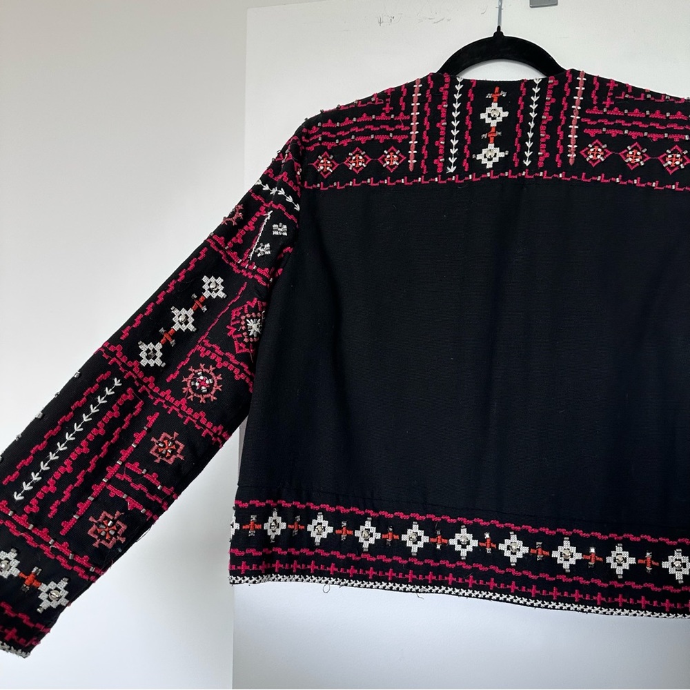 ZARA Ethnic Boho Embroidered Jacket Red Black Beaded Embellished Medium - Picture 12 of 16